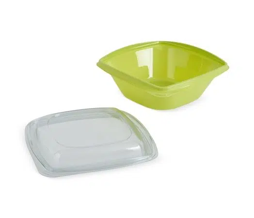 Boluri de unica folosinta Bol salată unică folosință, verde, pătrat, din plastic, cu capac