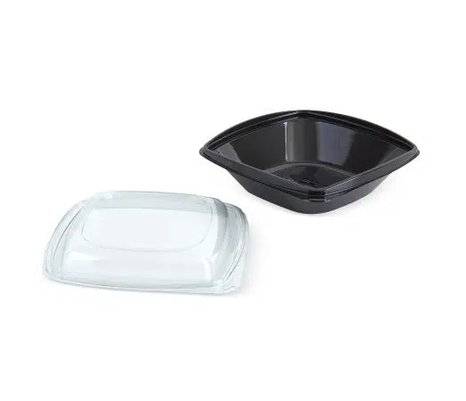 Boluri de unica folosinta Bol salată de unică folosință, negru, pătrat, din plastic, cu capac