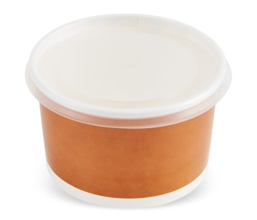 Boluri de unica folosinta Bol supă de unică folosință din carton natur, interior alb, cu capac plastic