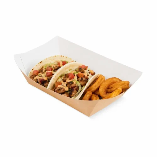 Bărcuță din carton kraft cu interior alb pentru tacos și onion rings