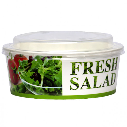 Boluri de unica folosinta Bol pentru salată, din carton imprimat + capac