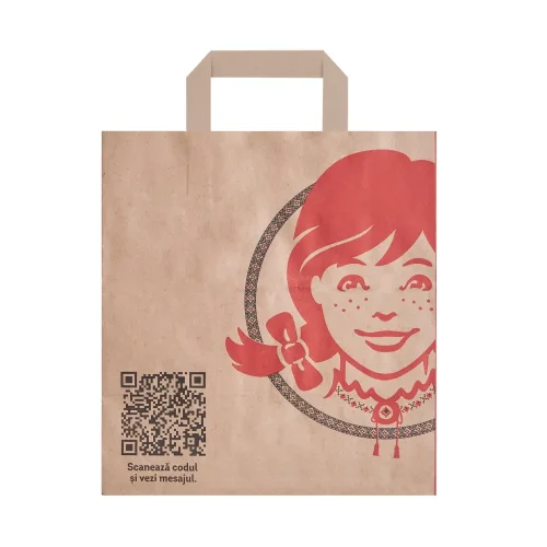 Pungă din hârtie kraft personalizată Wendys, vedere față