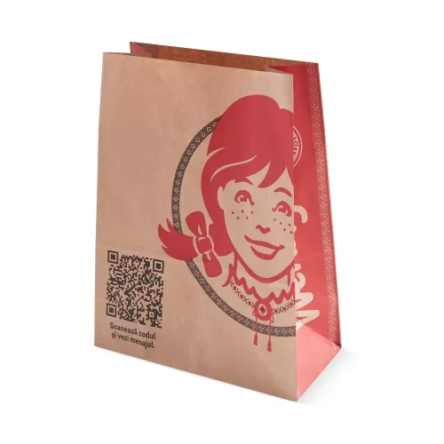 Pungă hârtie personalizată Wendys, vedere în perspectivă