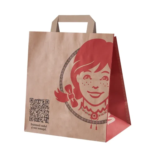 Pungă hârtie personalizată Wendys și cod QR, vedere laterală
