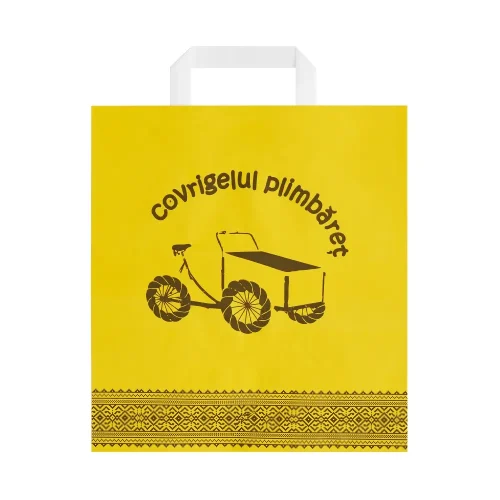 Sacoșă din hârtie Covrigelul Plimbăreț, personalizată, vedere frontală