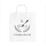 Sacoșă hârtie personalizată Ciorbarium albă cu logo restaurant