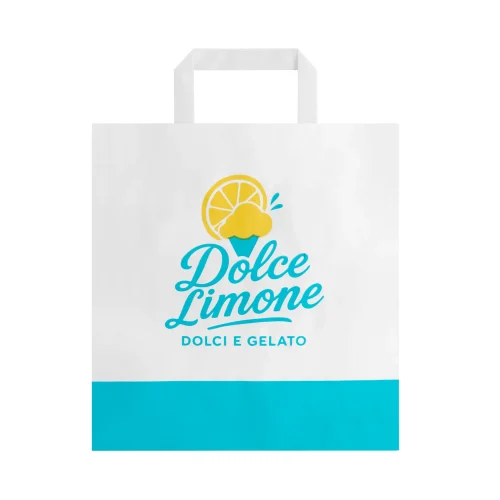 Sacoșă din hârtie personalizată Dolce Limone pentru cofetărie și gelato