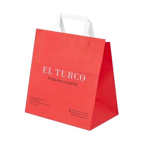 Sacoșă din hârtie personalizată El Turco roșie pentru livrare și takeaway