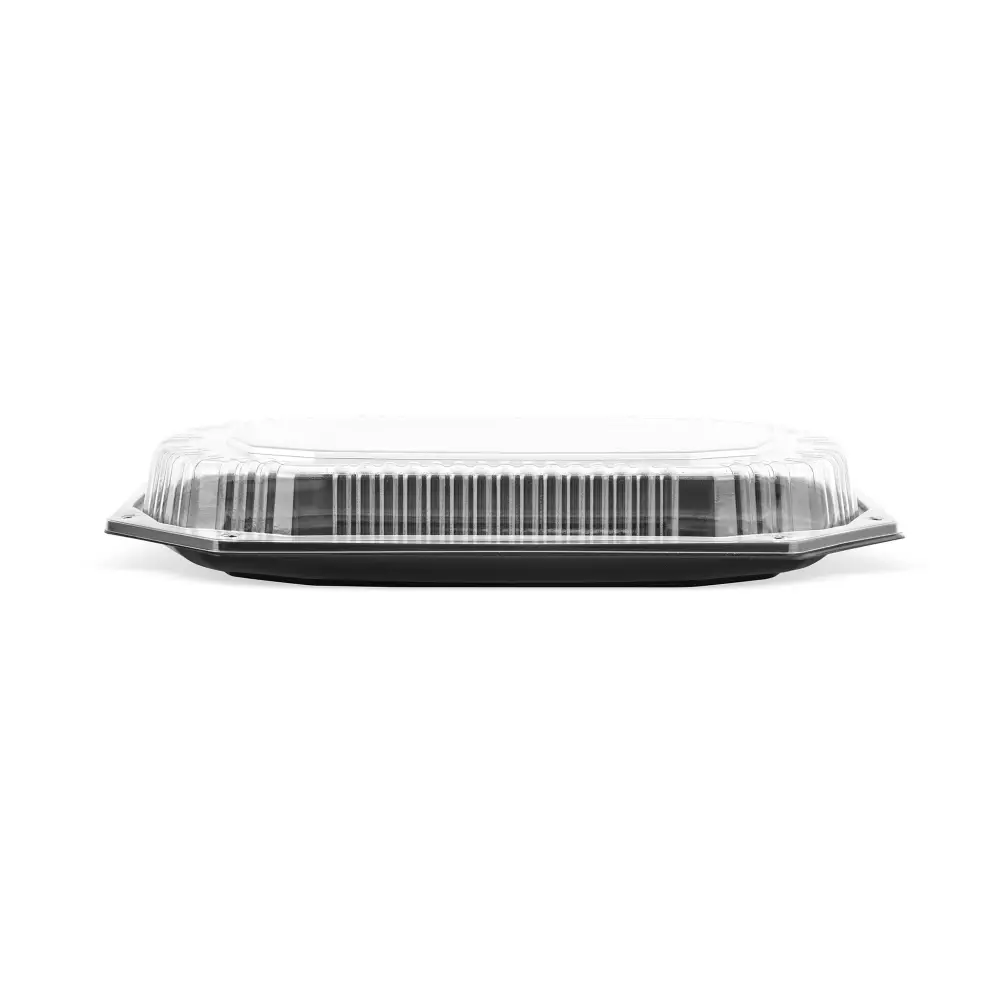 platou negru cu capac – vedere laterală platou plastic negru cu capac 33.5x25x3.8 cm