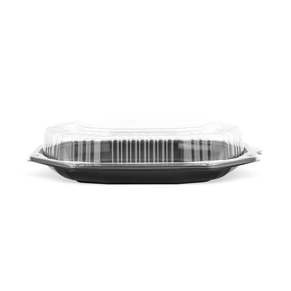 Platou PET cu capac – vedere laterală Platou PET cu capac transparent, vedere laterală – 43x28 cm