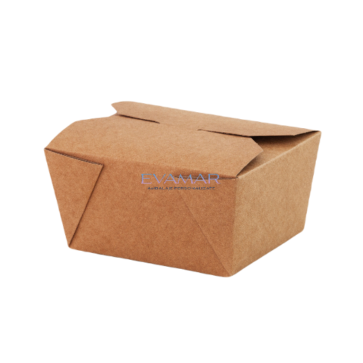 Cutii Cutie meniu, de unică folosință, cu 4 clapete, din carton, natur
