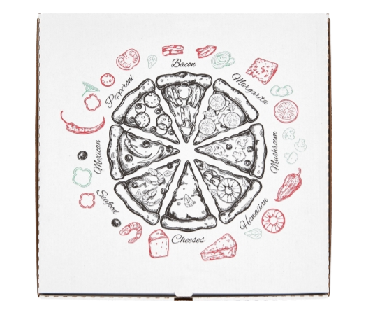 Biodegradabile Cutii pizza, “Design Mixt”, albe