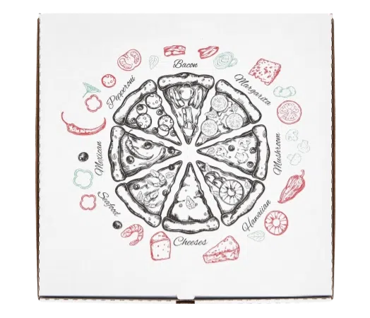Biodegradabile Cutii pizza, “Design Mixt”, albe