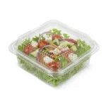 Caserolă pătrată transparentă de 600 g cu capac pentru salată, legume și preparate reci