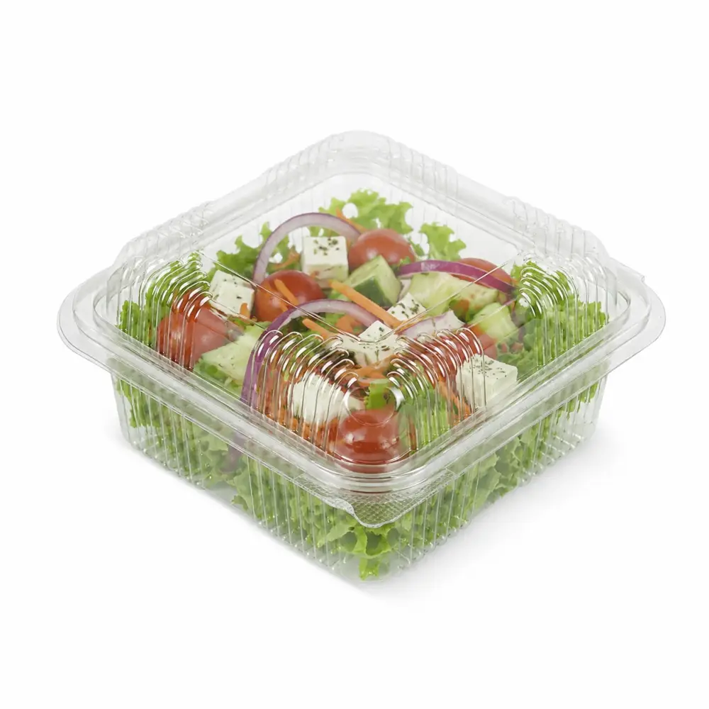 Caserolă pătrată 600 g cu capac pentru salate Caserolă pătrată transparentă de 600 g cu capac pentru salată, legume și preparate reci
