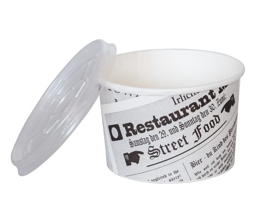 Boluri de unica folosinta Bol supă unică folosință cu capac, din carton, imprimat ziar