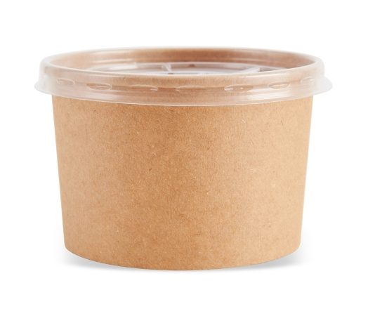 Boluri de unica folosinta Bol supă de unică folosință, din carton, kraft natur, cu capac din plastic