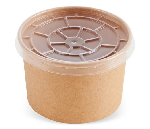 Boluri de unica folosinta Bol supă de unică folosință, din carton, kraft natur, cu capac din plastic