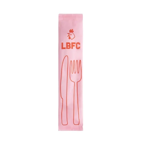 Tacâmuri ambalate în hârtie personalizată LBFC pentru restaurante fast food