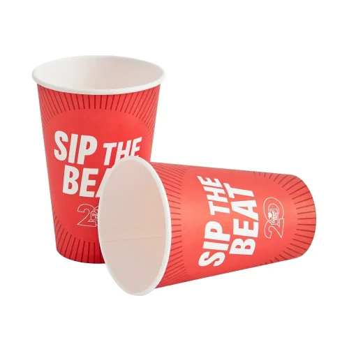 Pahare din carton personalizate Sip the Beat Doppelherz cu design roșu