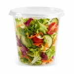 Caserolă rotundă transparentă cu capac pentru salată proaspătă și preparate reci