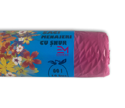 Evamar Clean Saci menajeri, LDPE, premium, cu șnur, 60L, roz