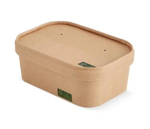 Biodegradabile Caserolă natur cu capac, din carton, rectangulară