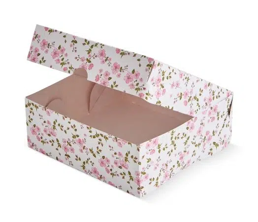 Ambalaje cofetarie, patiserie Cutii prăjituri, “Flori roz“, din carton
