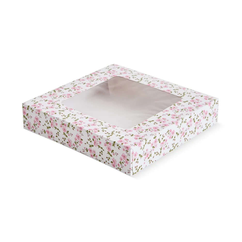 cutie flori roz carton cu fereastră cutie flori roz prăjituri cu fereastră închisă