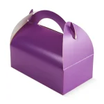 Cutie prăjituri cu mâner mov din carton – vedere laterală
