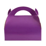 Cutie prăjituri cu mâner mov din carton – vedere frontală