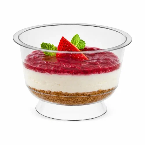 Cupă Macedonia transparentă din plastic pentru cheesecake și deserturi reci.