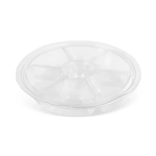 Caserolă rotundă transparentă cu 7 compartimente și capac, vedere de sus
