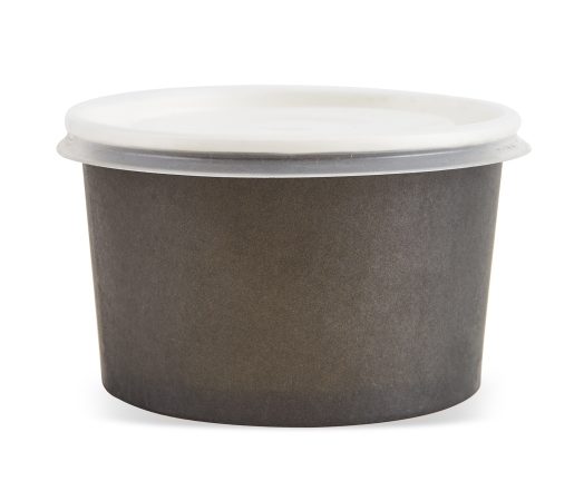 Boluri de unica folosinta Bol supă de unică folosință din carton negru, interior alb, cu capac plastic