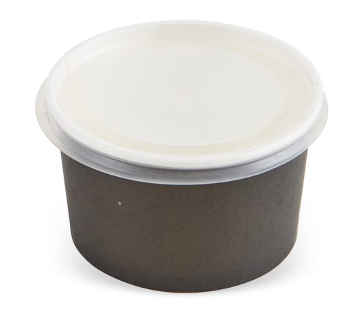 Boluri de unica folosinta Bol supă de unică folosință din carton negru, interior alb, cu capac plastic