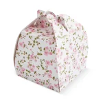 cutie prăjituri cu mâner și suport flori roz din carton, model floral roz, ambalaj horeca