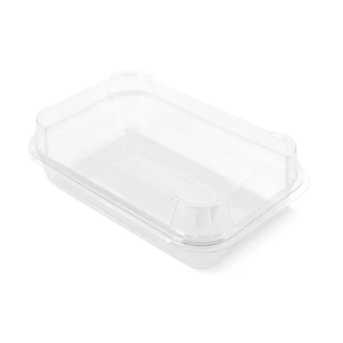Caserolă dreptunghiulară din plastic transparent închisă cu capac înalt