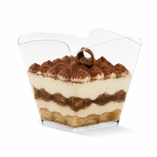Cupă Onda transparentă din plastic pentru tiramisu și deserturi premium.