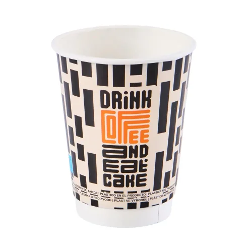 Pahar carton geometric perete dublu model Drink Coffee and Eat Cake