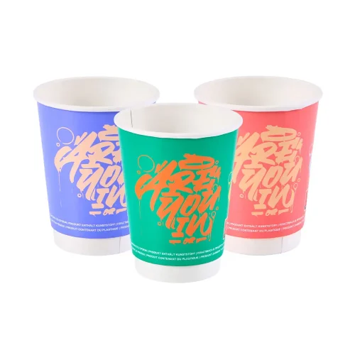 Pahare carton Street Art perete dublu multicolore pentru cafea