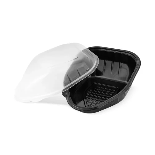 Caserolă pentru pui rotisat deschisă cu capac transparent detașabil