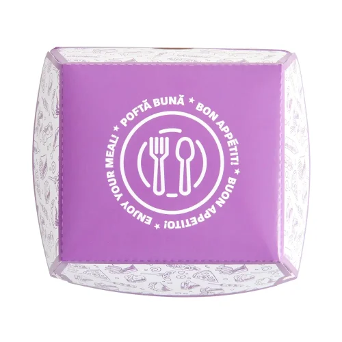Cutie burger din carton imprimată Poftă Bună, vedere de sus