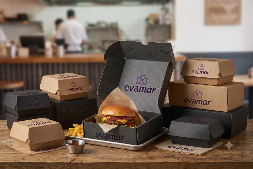 Cutii burger din carton kraft biodegradabil pentru fast-food